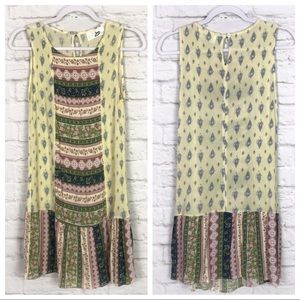 Etwo Yellow Boho Paisley Floral Sleevless Dress S